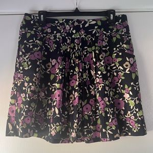 LOFT Floral Mini Skirt Full 100% Cotton Purple Green Black Taupe White